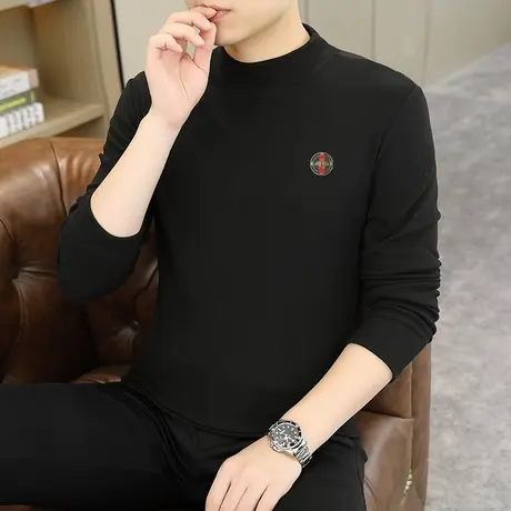 2023新款半高领长袖T恤男双面德绒 秋冬季打底衫内搭保暖卫衣秋衣商品大图
