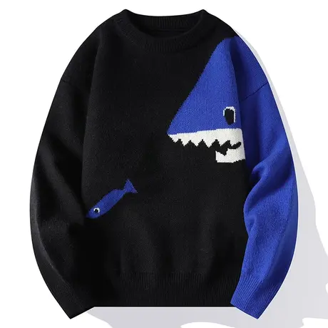 秋冬季新款圆领毛衣男士韩版潮流提花撞色长袖针织衫打底衫毛线衣商品大图