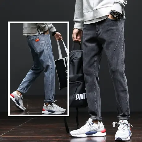 秋冬季男裤子工装直筒裤宽松男士黑色牛仔裤潮牌休闲长裤加厚百搭商品大图