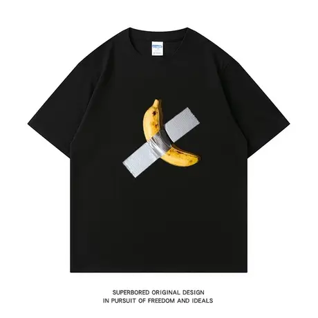ins趣味胶带香蕉印花短袖T恤男夏季青少年纯棉宽松休闲半袖体恤衫商品大图