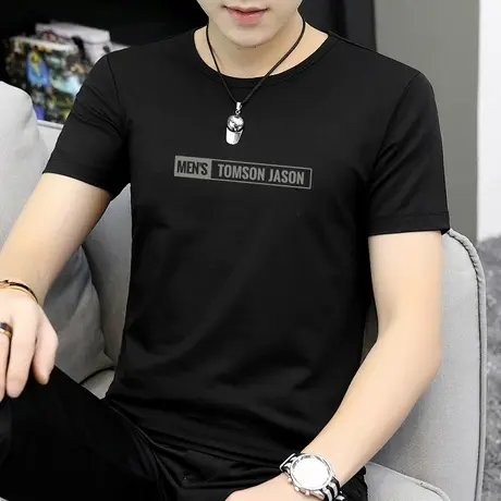 莫代尔t恤短袖男士夏装新款潮牌冰丝衣服黑色半袖ins潮流百搭体恤商品大图