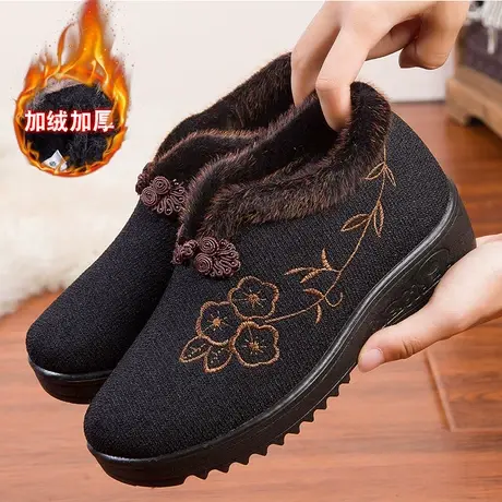 老人棉鞋女老北京布鞋旗舰店奶奶冬季加绒保暖款中老年防滑软底鞋商品大图