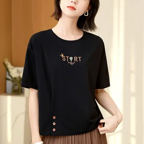 2023夏季新款纯棉时尚短款t恤女宽松大码显瘦小心机短袖体恤衫潮商品大图