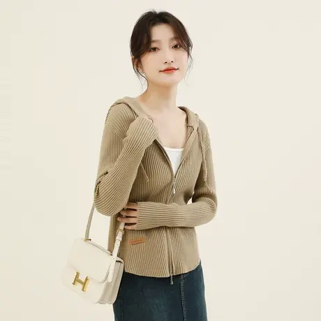 韩潮袭人韩版连帽针织开衫女2023秋季新款休闲长袖毛衣外套薄款图片