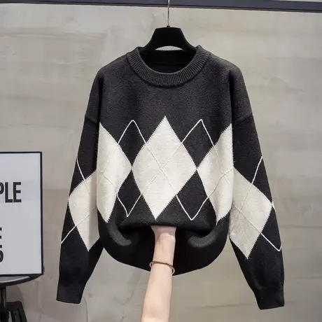 圆领毛衣女套头2023秋冬新款宽松慵懒风外穿上衣内搭打底针织衫潮商品大图