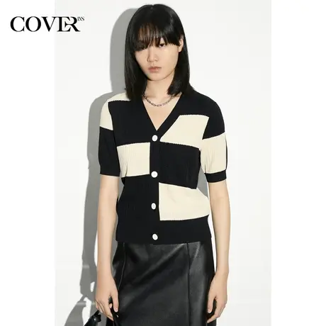 COVER夏季冰丝棋盘格腰节螺纹上衣商品大图