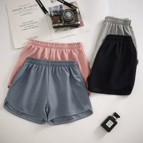 华夫格运动风短裤女高腰显瘦夏季松紧腰短裤a字热裤阔腿裤小众图片