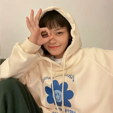 红续原创新款韩版慵懒风太阳花插肩宽松加厚摇粒绒连帽卫衣女外套图片