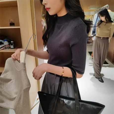 秋季新款韩版简约纯色时尚半高领气质洋气针织衫打底衫内搭上衣服商品大图