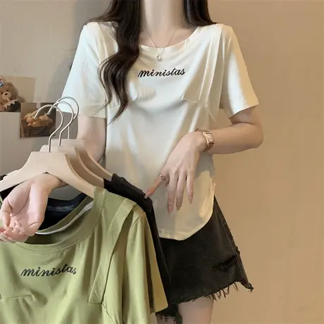 ins超火美式复古短袖T恤女夏季修身显瘦设计感小众潮牌半袖上衣服商品大图