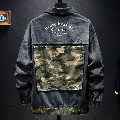 春秋款日系复古做旧迷彩外套男工装夹克男宽松百搭男士韩版潮流款商品大图
