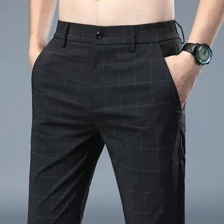 夏季薄款冰丝格子格纹男裤子男士休闲裤速干2024年新款潮西裤西装商品大图