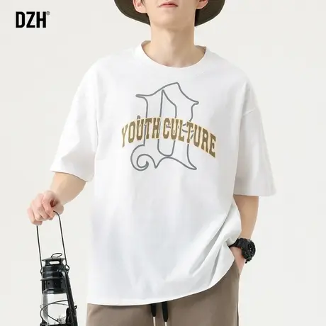 男士夏季宽松t恤男纯棉白色短袖美式高街夏装2023新款半袖衣服男商品大图