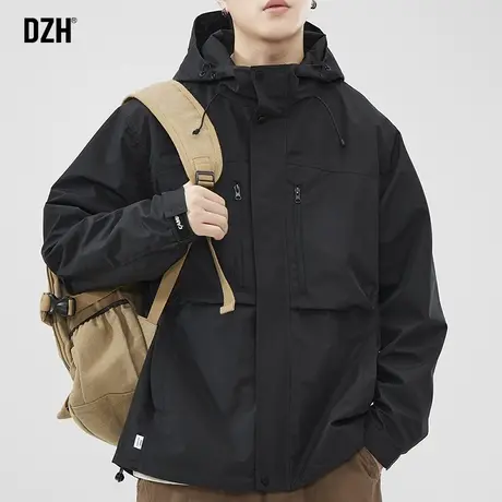 男士工装连帽外套男春秋款潮高级感2024年新款冲锋衣男款飞行夹克商品大图