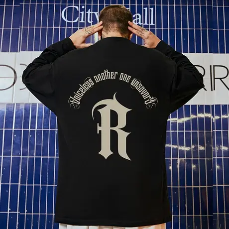 2025T恤大码男装百搭春秋季纯棉长袖打底衫宽松潮牌胖子体恤上衣商品大图