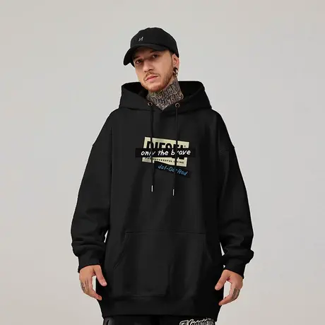 加肥加大码卫衣男装连帽衫宽松加绒打底春秋季胖子美式重磅外套男商品大图