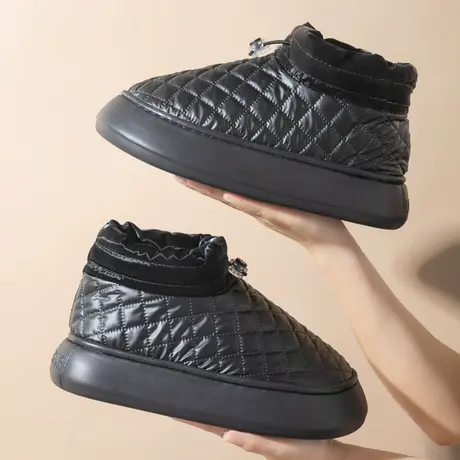 2024年高包跟厚底棉拖鞋女冬季家居室内外穿防水加绒保暖皮面棉鞋图片