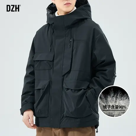 男士黑色工装羽绒服男潮牌冬季加厚男装2024新款连帽外套潮高级感图片