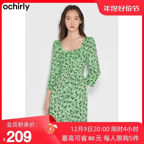 黑标系列 欧时力新款秋装碎花方领短款法式桔梗连衣裙显瘦小个子图片