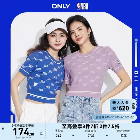 ONLY奥莱春季NBA联名款圆领满印修身短款针织衫女商品大图