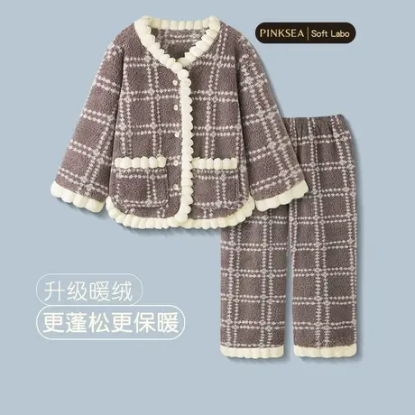 Pinksea睡衣女冬季新款加厚保暖珊瑚绒套装甜美女款秋冬家居服商品大图