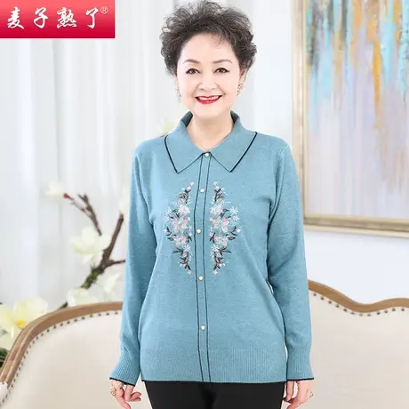 妈妈春装洋气打底上衣2022秋奶奶薄款毛衣针织小衫t恤中老年女装商品大图