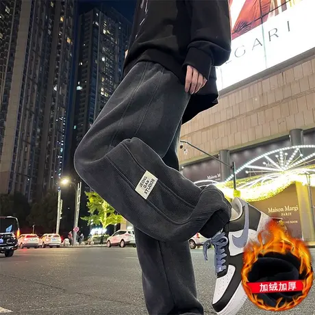 美式灯芯绒裤子男春秋款2025新款阔腿束脚裤休闲宽松潮牌运动长裤图片