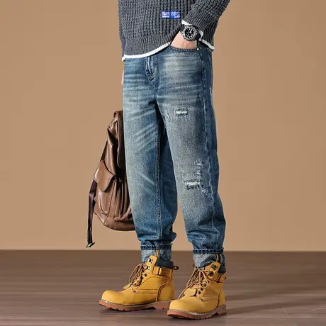 宽松直筒牛仔裤宽松舒适高档牛仔裤男款大码美式高街休闲牛仔裤图片