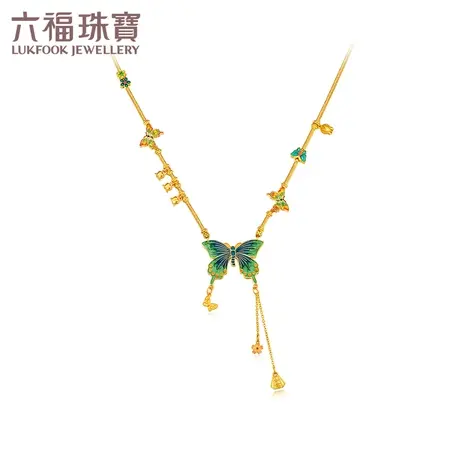 六福珠宝福满传家蝴蝶恋花黄金项链锁骨珐琅工艺计价F41TBGN0002图片