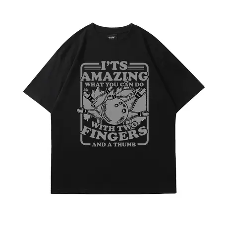 vintage美式复古男女短袖小众设计感保龄球运动街头风纯棉T恤衫春商品大图