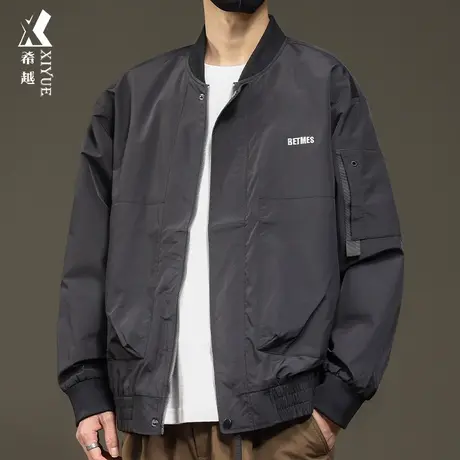 希越美式棒球服男工装外套2024春秋新款宽松大码男士潮牌刺绣夹克商品大图