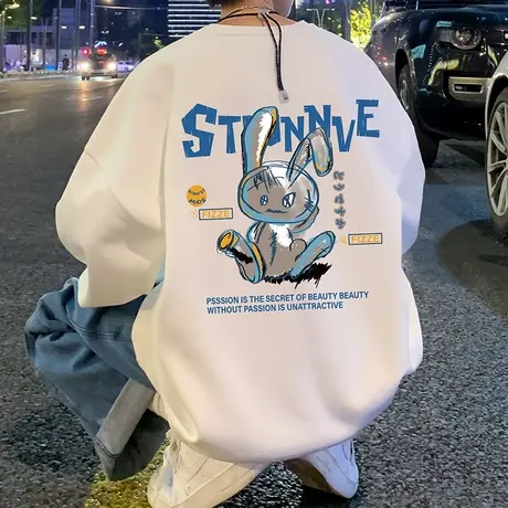 无帽卫衣男秋冬季潮流ins卡通内搭打底衫港风宽松上衣服潮牌外套商品大图