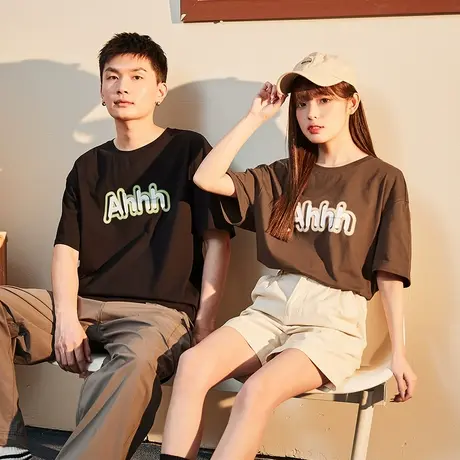 唐狮2023夏季七夕情侣短袖T恤男女同码圆领t字母印花套头体恤衫y图片