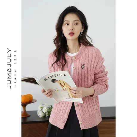 嘉茱莉2024新款针织开衫外套女圆领宽松针织麻花毛衣设计感上衣图片