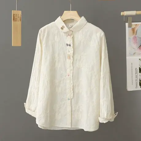 早春新款刺绣白色衬衫女士打底衫内搭外穿上衣2024年新款春季衬衣图片