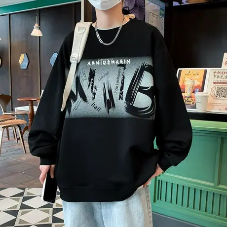 美式长袖t恤男春秋款字母印花卫衣男慵懒风内搭青少年港风打底衫T商品大图