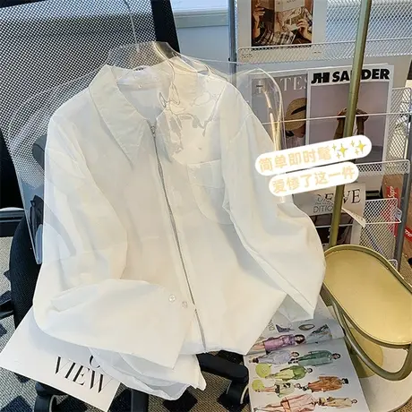 拉链衬衫女内搭夏季防晒衬衣宽松高级设计感小众韩风chic上衣温柔图片