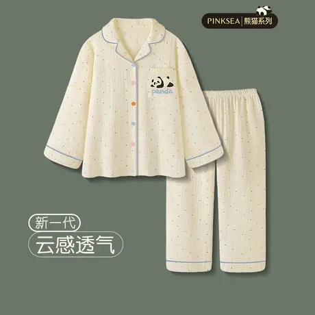 睡衣女春秋款梭织纯棉纱布长袖套装可爱熊猫新款夏季可外穿家居服图片