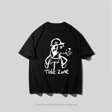 Ohlyah大码潮牌复古手绘人物印花圆领短袖T恤男女学生定制班服ins商品大图