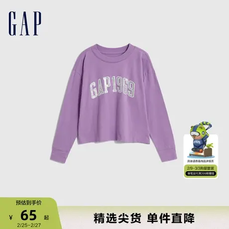 Gap女童春秋LOGO纯棉亲肤舒适长袖T恤儿童装运动休闲上衣788206商品大图