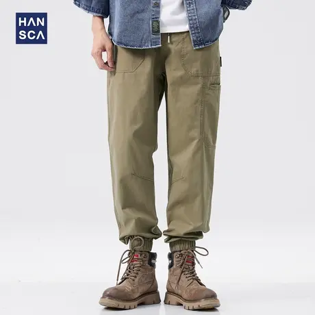 hansca束脚裤男春季纯棉日系复古休闲大码卡其色宽松潮流工装长裤商品大图