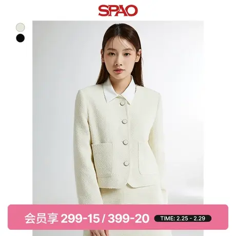 SPAO韩国同款2024年春季新款女士时尚圆领长袖夹克外套SPJKE23W03商品大图