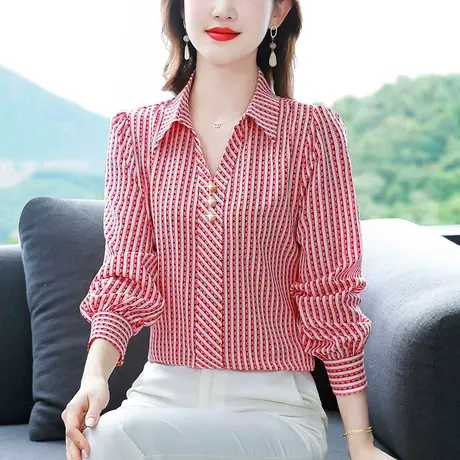 长袖衬衫女新款2022年春秋季上衣时尚洋气时髦小众设计感衬衣大码图片