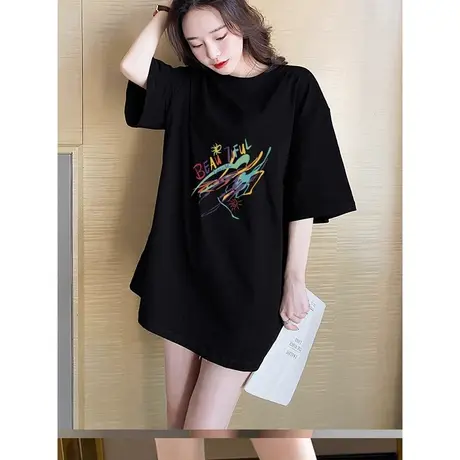 纯棉短袖t恤女夏季初中生薄款宽松大版体恤衫高中学生半袖上衣服图片