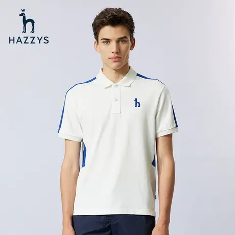 Hazzys哈吉斯夏季新品男装撞色短袖polo衫休闲宽松T恤男潮流上衣图片