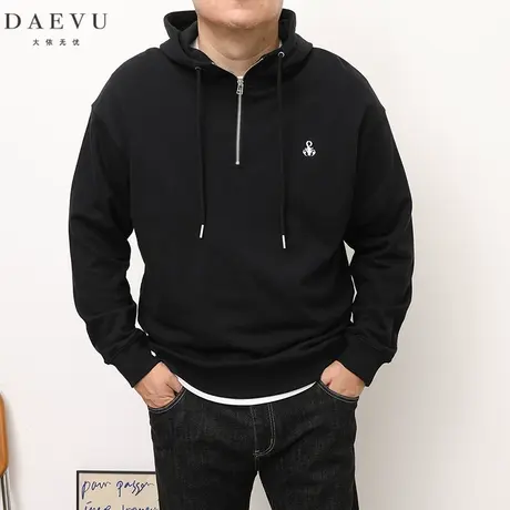 DAEVU春秋新款半拉链大号潮胖子加肥加大码男款套头连帽长袖卫衣商品大图