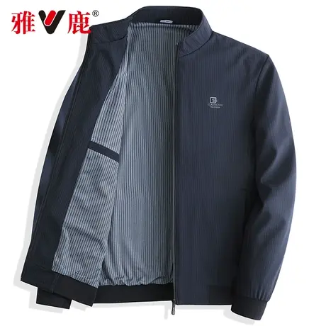 雅鹿男士休闲外穿夹克衫春季新款条纹商务男装中年立领爸爸装外套商品大图