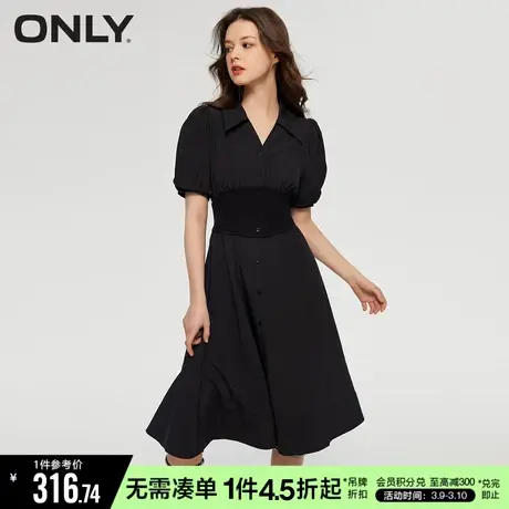 ONLY冬季简约高腰V领泡泡袖中长裙连衣裙女|123107095图片