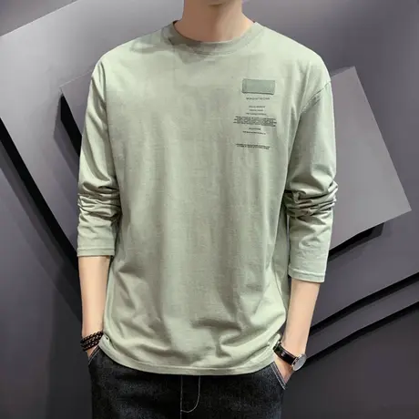 棉感长袖T恤男士春秋季2023新款韩版潮流打底上衣青少年百搭男装商品大图