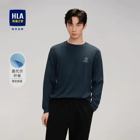 HLA/海澜之家含莫代尔长袖T恤高周波图案圆领内搭上衣男商品大图